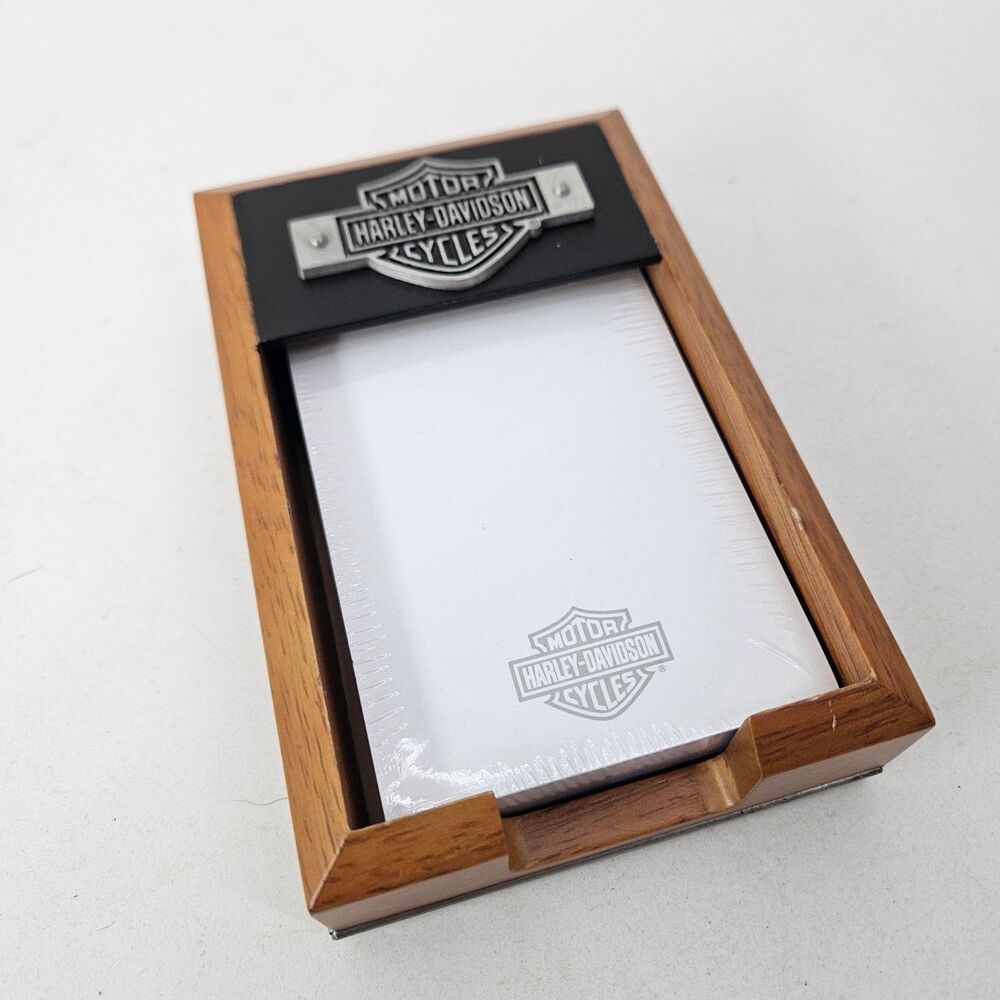 Harley-Davidson Logo Wooden Memo Pad Holder 2000 Advertising Collectible Desk